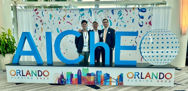 Dr. Hyeongmin Seo, Dr. Cong Trinh, and David Dooley at the AIChE 2023 Annual Conference in Orlando, Fl.